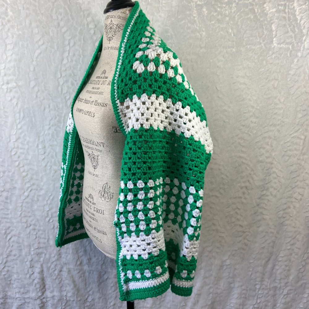 Vintage Handmade Granny Square crochet shawl shrug Retro Boho - Picture 2 of 12